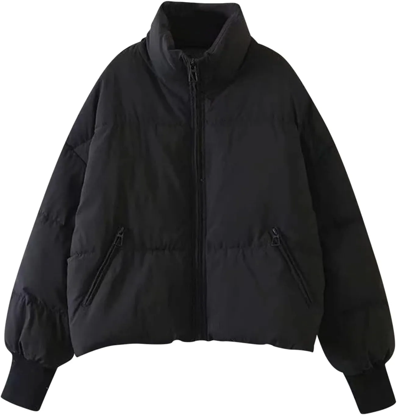 Women's Down Puffer Jacket with Hood Lightweight Thermal Quilted Coat with Pockets Zip-up Winter Warm Jacket XS-L