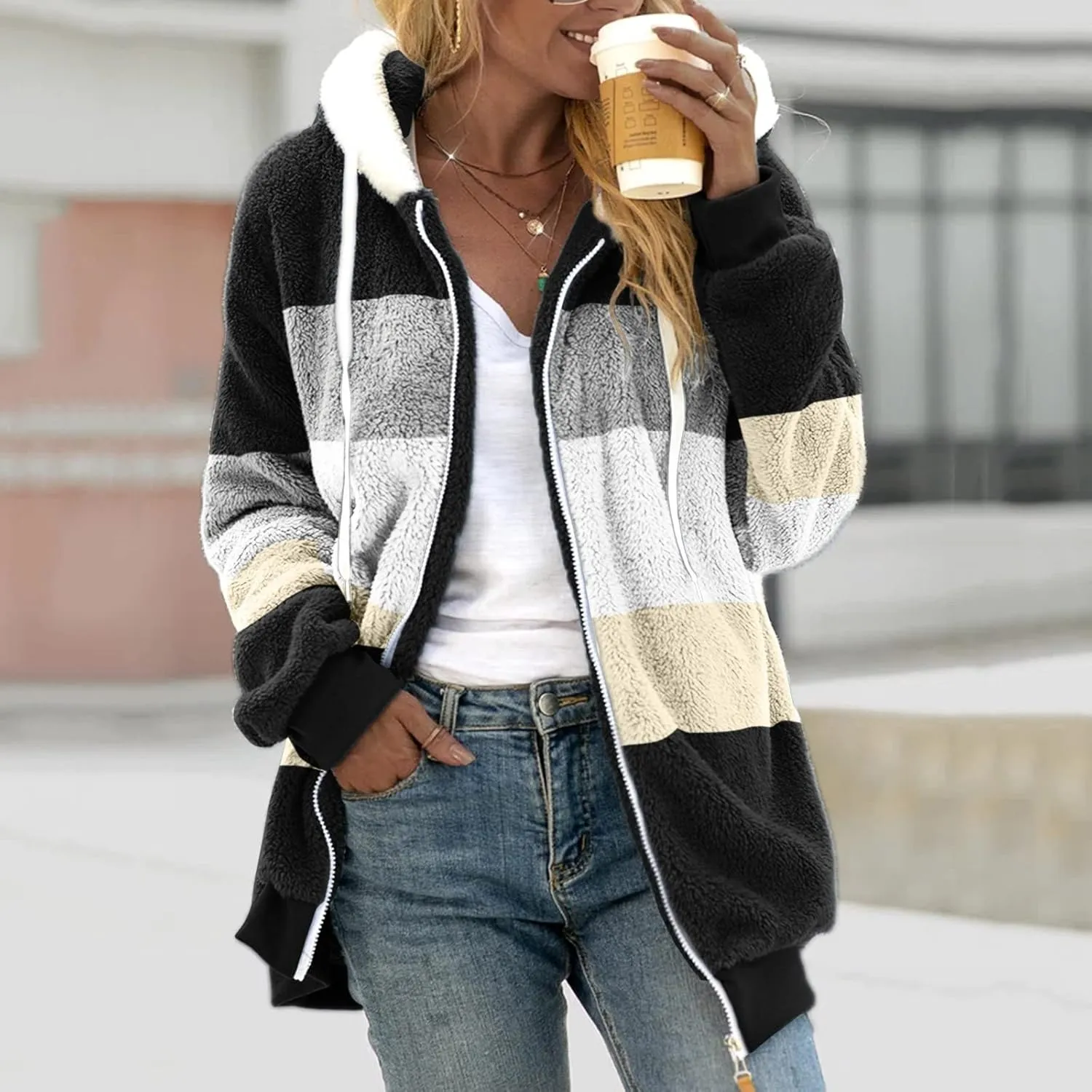 Women’S Fleece Sweatshirt Jacket Zipper Pocket Top Long Sleeve Spring And Autumn Sweatshirt Fashion Fleece Jackets