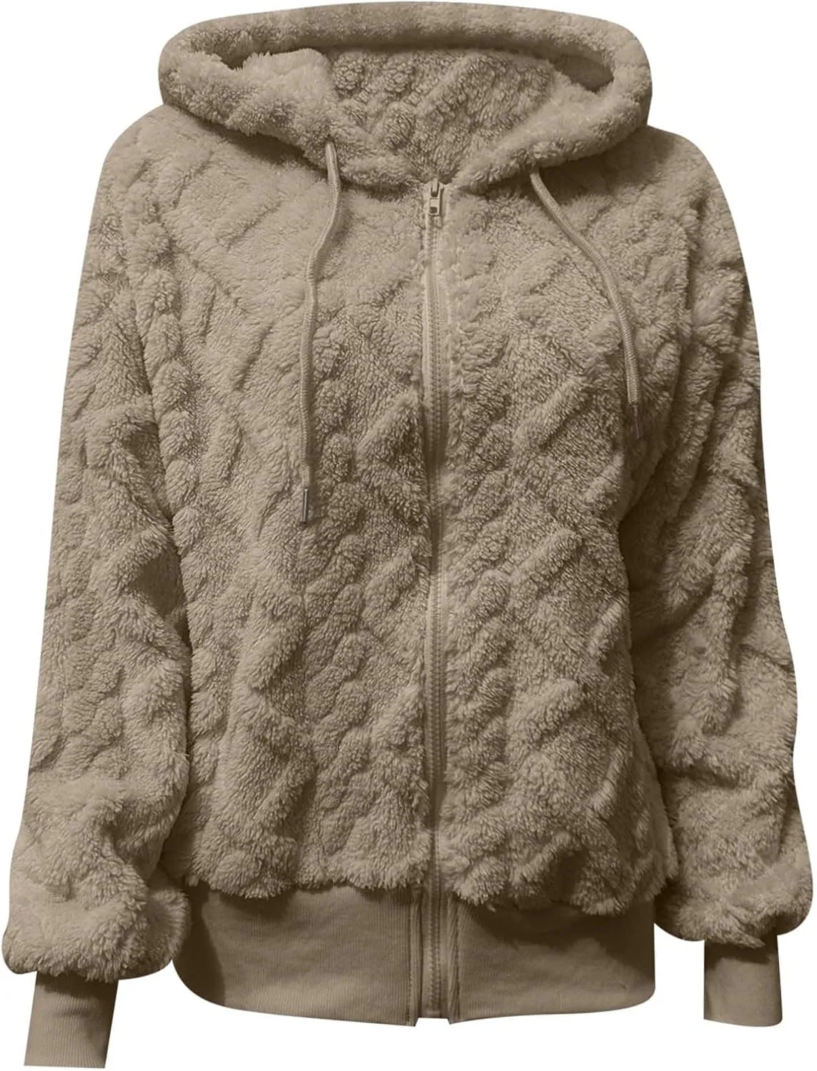 Womens Plush Pullover Jacket Solid Color Full Zip Hooded Sweatshirts Lightweight Loose Stand Collar Fleece Jackets