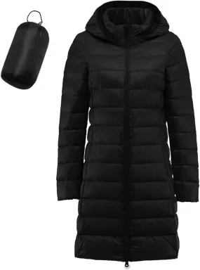 Womens Puffer Coat Lightweight Long Down Jacket Winter Warm Packable Hooded Jacket Short Duck Down Coat Outwear