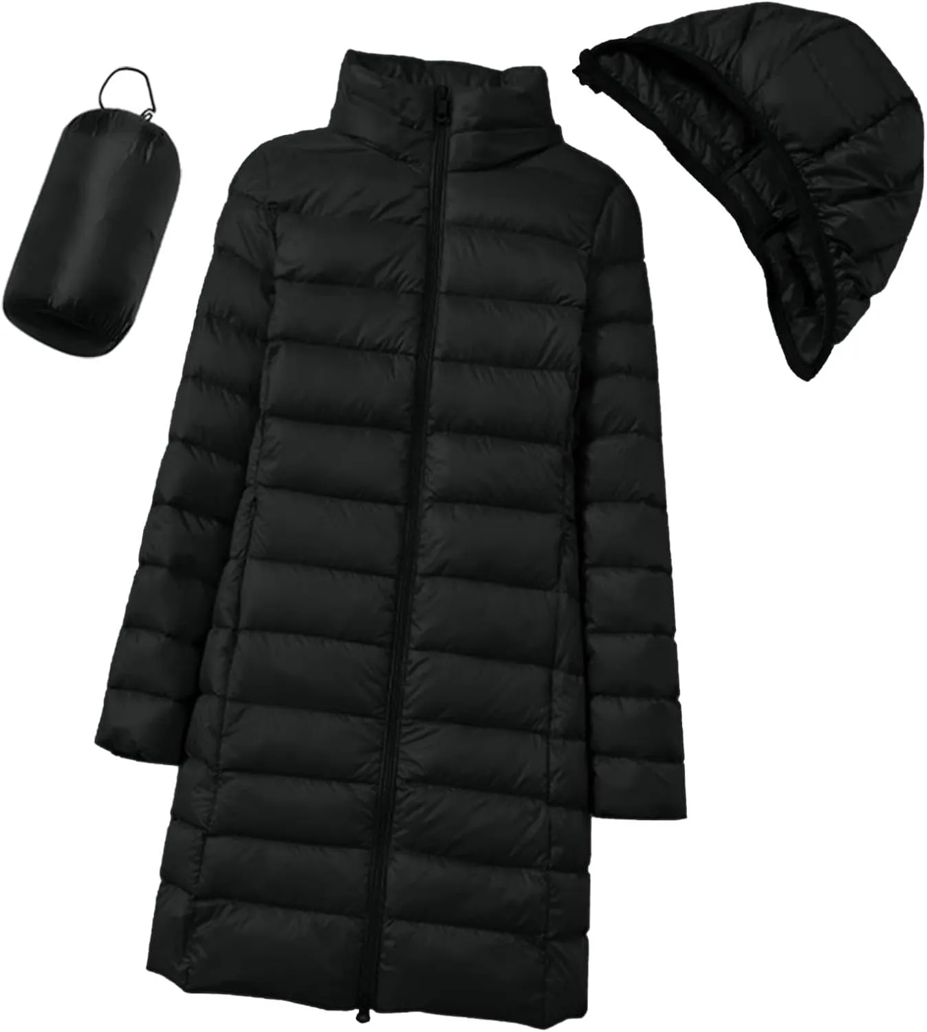 Womens Puffer Coat Lightweight Long Down Jacket Winter Warm Packable Hooded Jacket Short Duck Down Coat Outwear