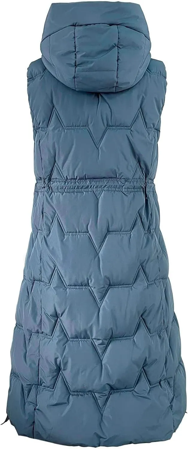 Womens Quilted Puffer Vest Maxi Length Sleeveless Hooded Coat Winter Warm Thickened Down Jacket Outerwear