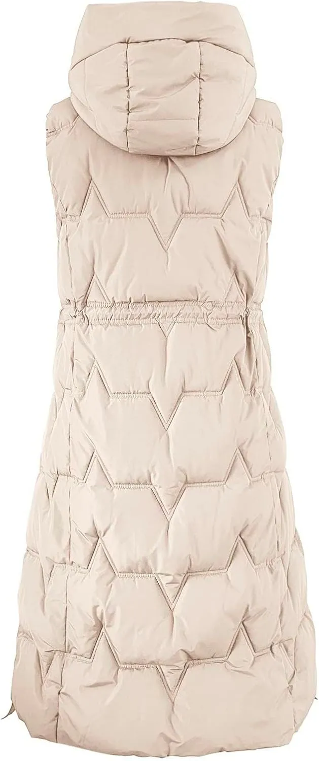 Womens Quilted Puffer Vest Maxi Length Sleeveless Hooded Coat Winter Warm Thickened Down Jacket Outerwear