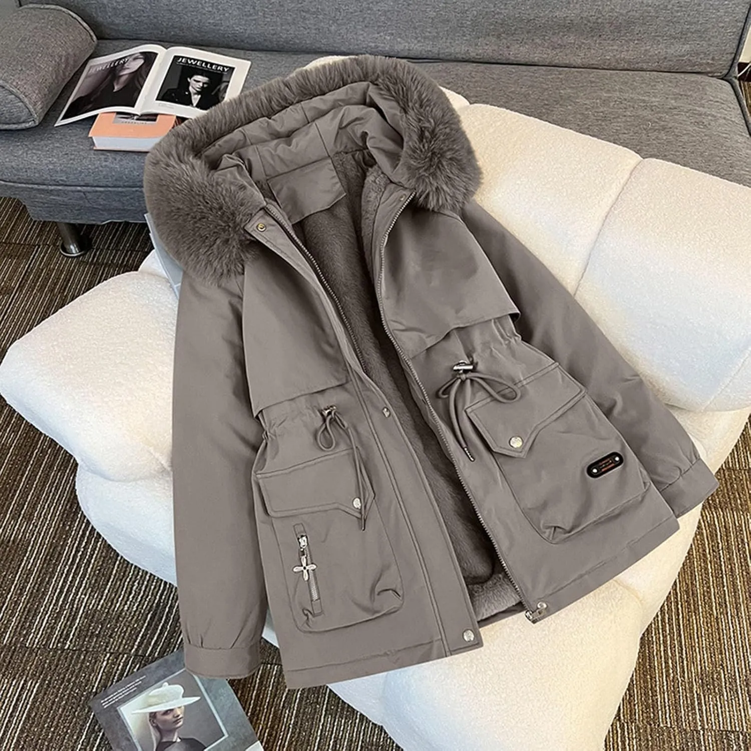 Women's Waterproof Long Winter Coat Thickened Down Alternative Jacket Warm Puffer Jacket Parka