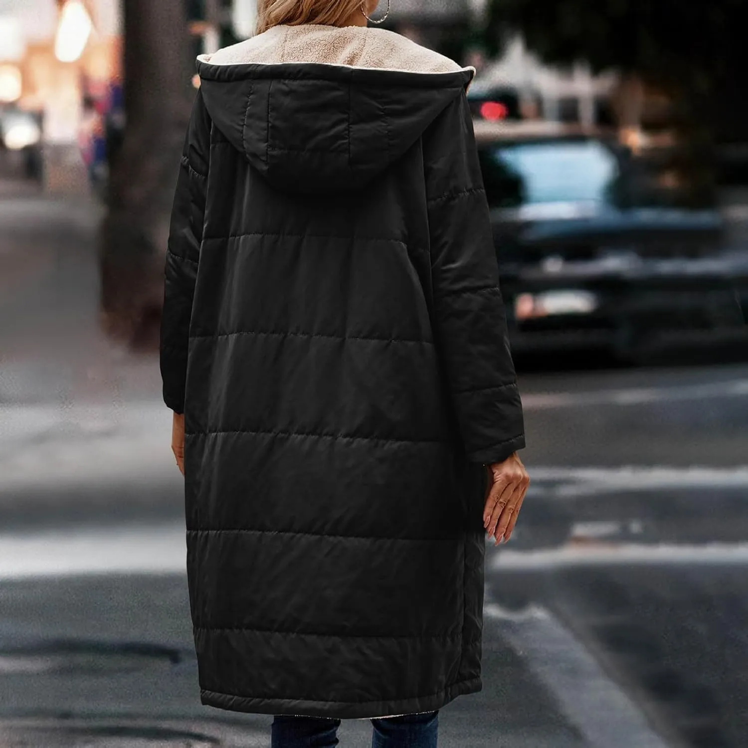 Womens Winter Warm Coats Sherpa Fleece Lined Long Hooded Puffer Jacket Thicken Fuzzy Outwear Oversized Coats Jackets