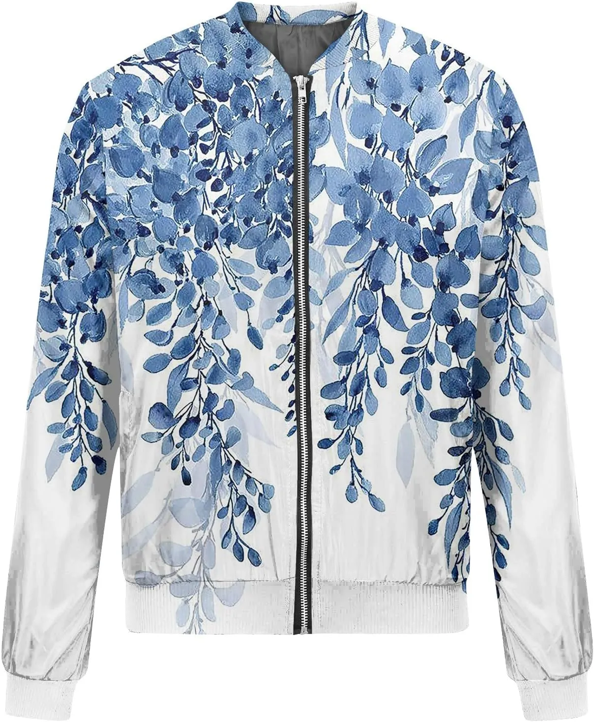 Zip Up Jackets for Women 2024 Trendy Fall Causal Long Sleeve Zipper Coats Lightweight Cute Floral Outerwear Tops